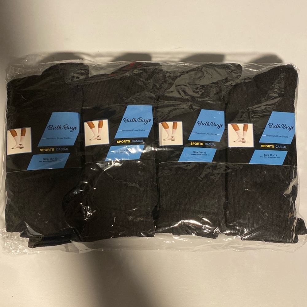 12 pairs sports casual premium crew socks size 10-13